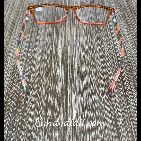Translucent Orange Camo W/Orange Crystals Bling Reader Glasses With Case - Picture 9 of 11